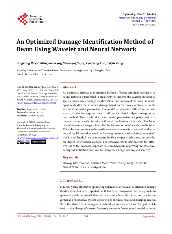 (PDF) An Optimized Damage Identification Method of Beam Using Wavelet ...