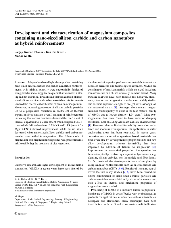 (PDF) Development and characterization of magnesium composites ...