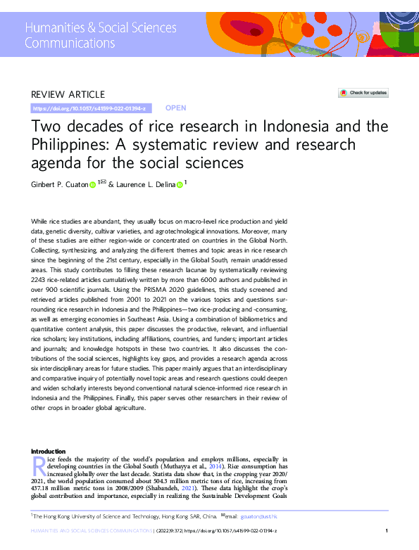 (PDF) Two decades of rice research in Indonesia and the Philippines: A ...