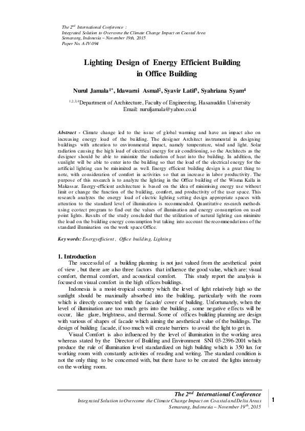 (PDF) Lighting Design of Energy Efficient Building in Office Building
