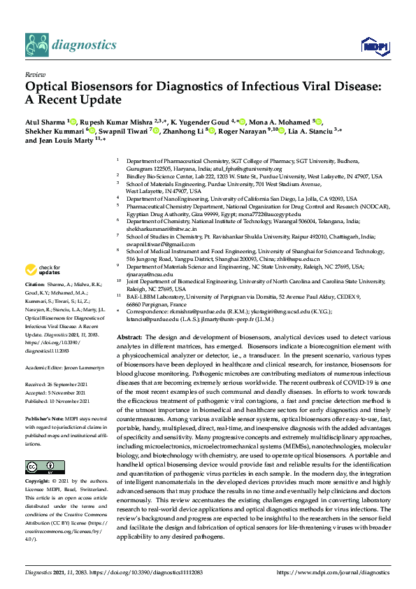 (PDF) Optical Biosensors for Diagnostics of Infectious Viral Disease: A ...