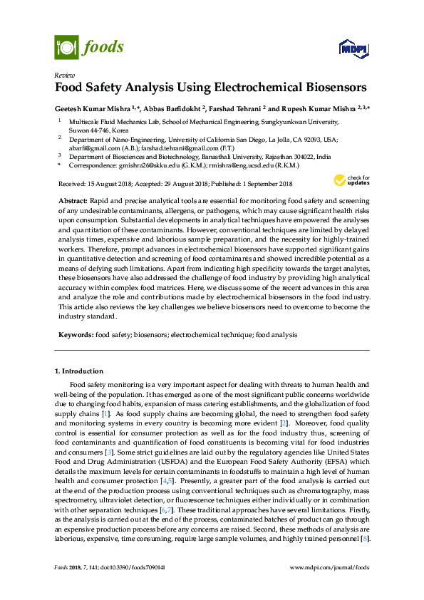 (PDF) Food Safety Analysis Using Electrochemical Biosensors