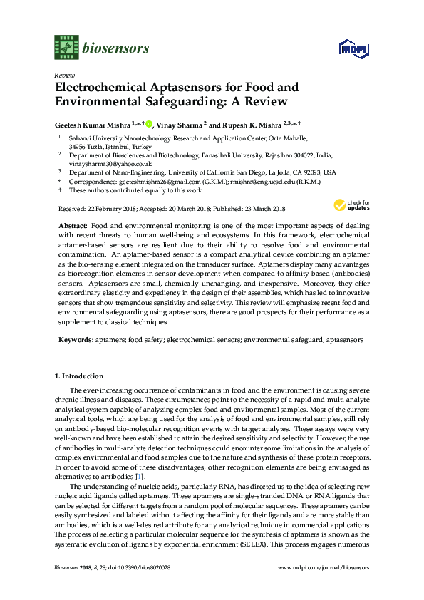 (PDF) Electrochemical Aptasensors for Food and Environmental ...
