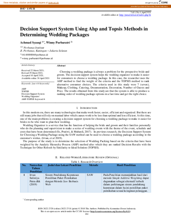 (PDF) Decision Support System Using AHP and Topsis Methods in ...