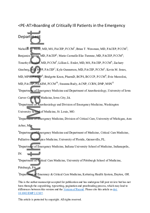 (PDF) Boarding of Critically Ill Patients in the Emergency Department