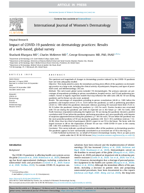 (PDF) Impact of the COVID‐19 pandemic on dermatology practice in the ...