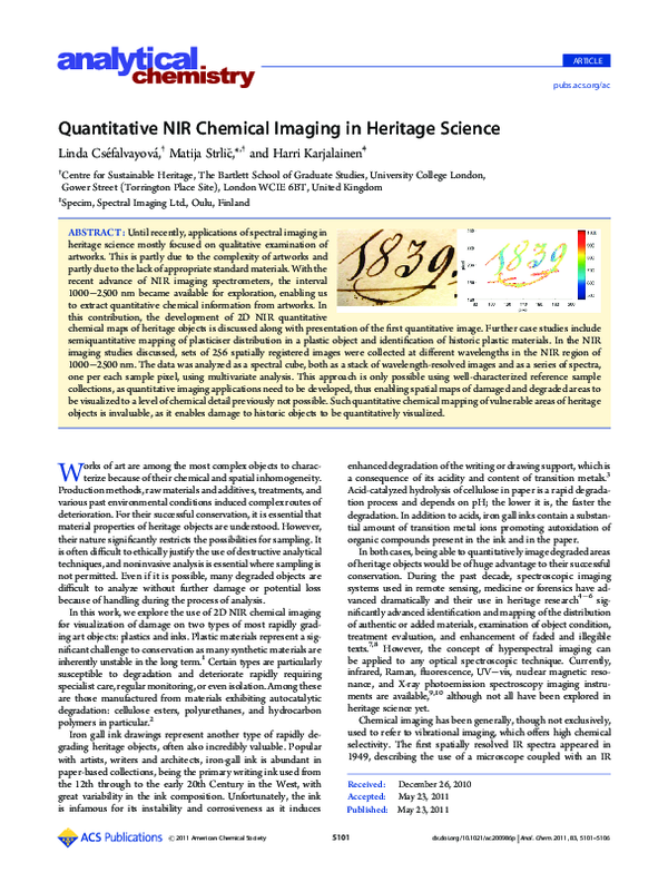 (PDF) Quantitative NIR Chemical Imaging in Heritage Science
