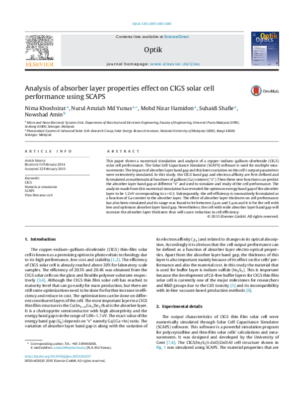 (PDF) Analysis of absorber layer properties effect on CIGS solar cell ...