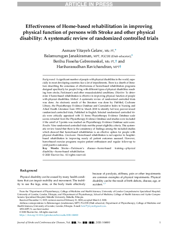 (PDF) Effectiveness of Home-based rehabilitation in improving physical ...