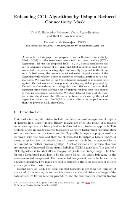 (PDF) Enhancing CCL Algorithms by Using a Reduced Connectivity Mask