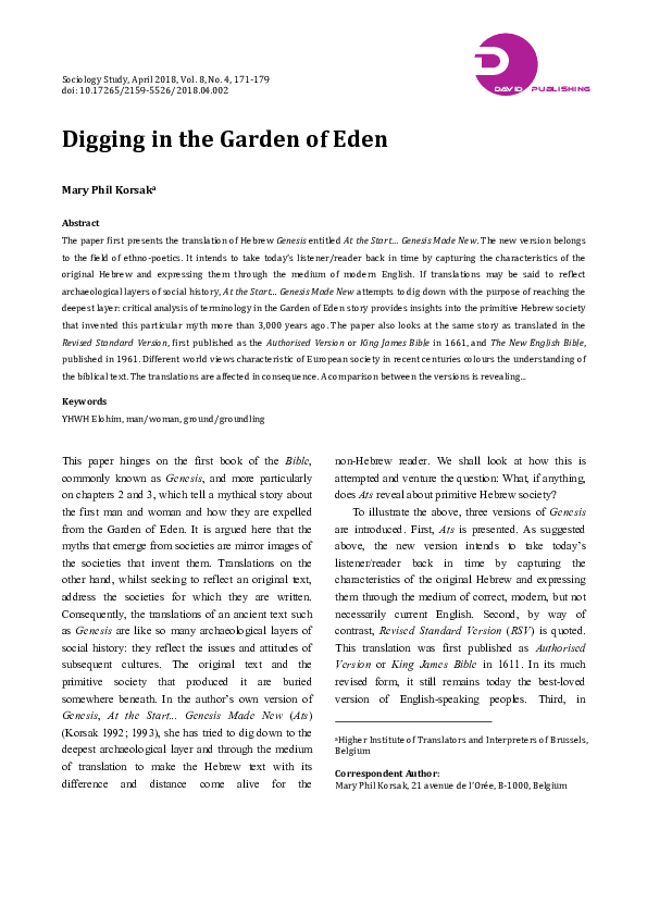 (PDF) Digging in the Garden of Eden