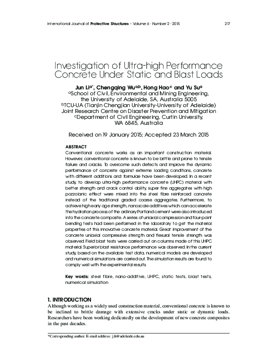 (PDF) Investigation of Ultra-High Performance Concrete under Static and ...