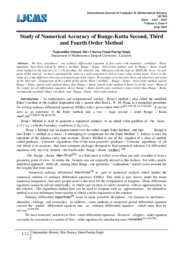 (PDF) Study of Numerical Accuracy of RungeKutta Second, Third and