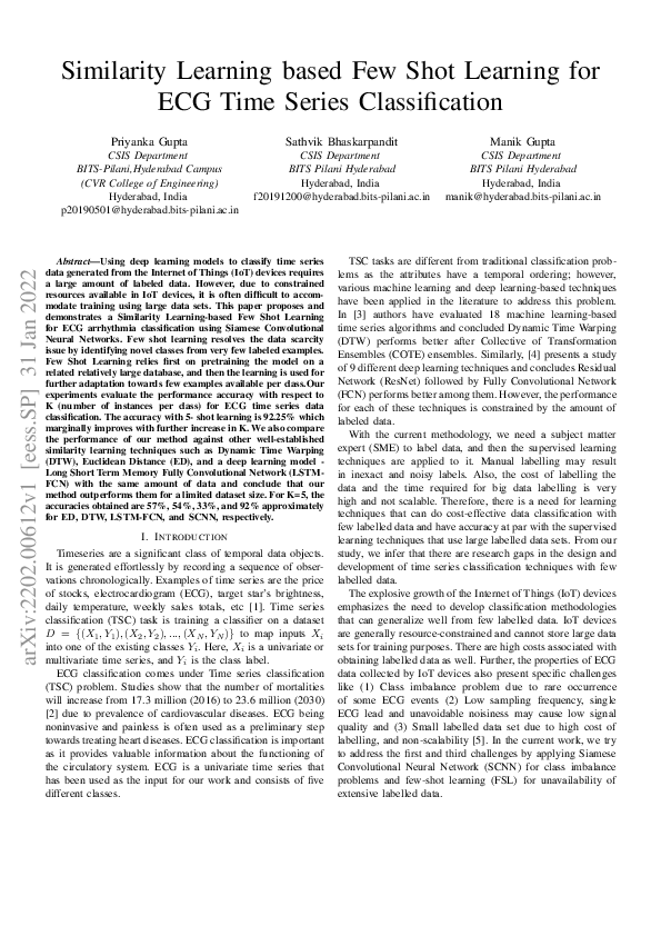 (PDF) Similarity Learning based Few Shot Learning for ECG Time Series ...