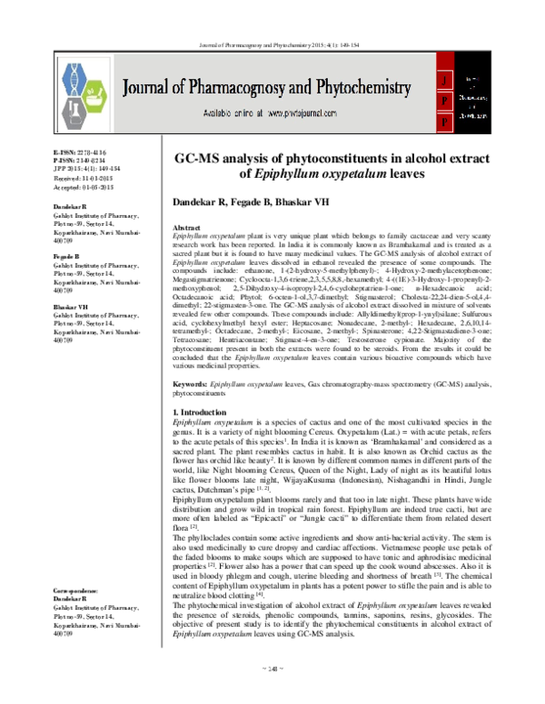 (PDF) GC-MS analysis of phytoconstituents in alcohol extract of ...