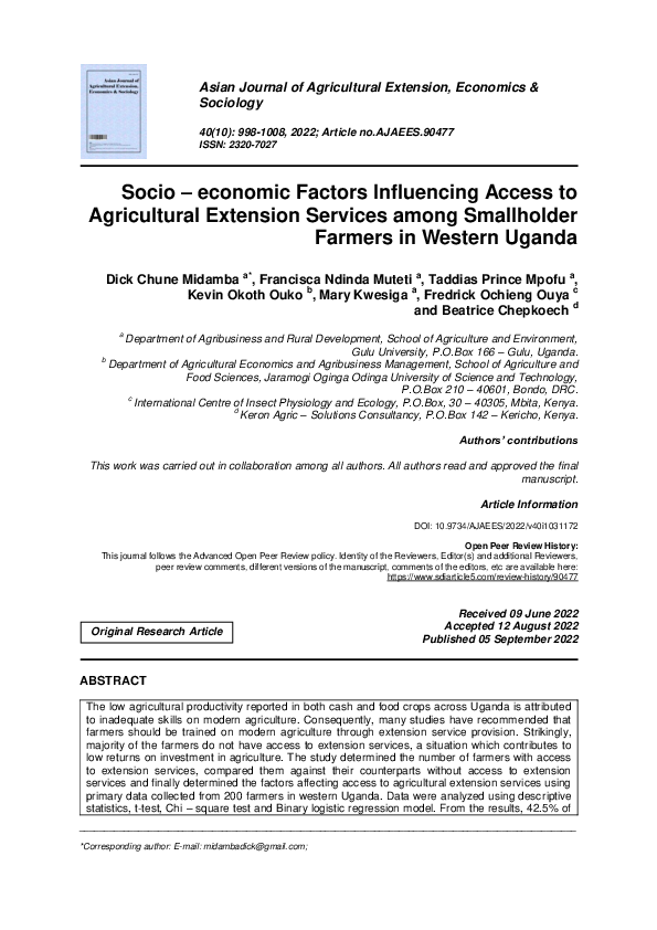 (PDF) Socio – economic Factors Influencing Access to Agricultural ...