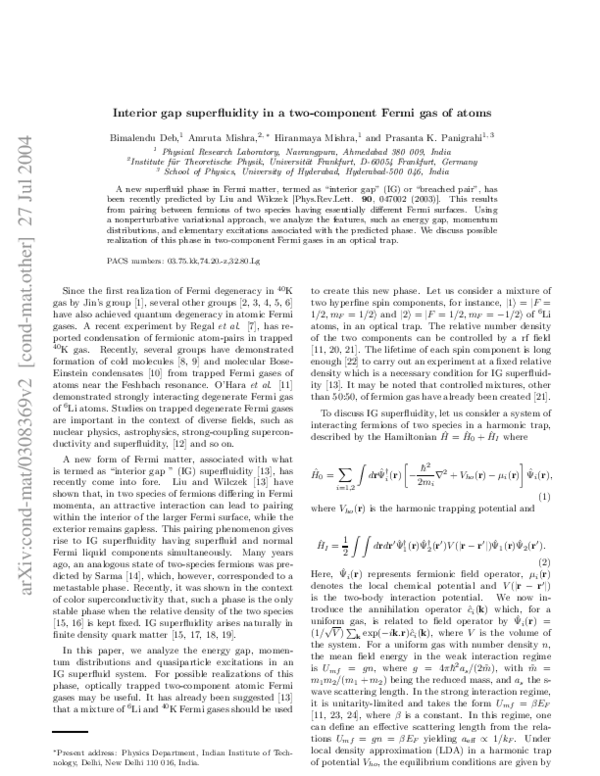 (PDF) Interior gap superfluidity in a two-component Fermi gas of atoms