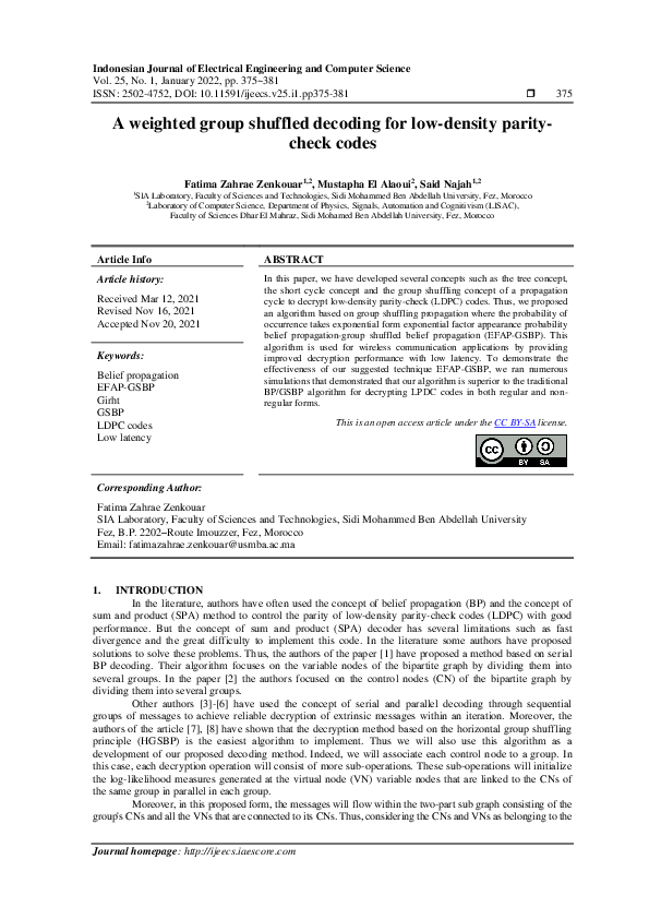 (PDF) A weighted group shuffled decoding for low-density paritycheck codes