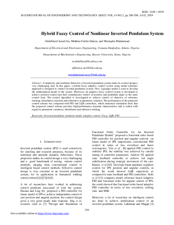(PDF) Hybrid Fuzzy Control of Nonlinear Inverted Pendulum System