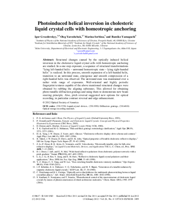 (PDF) Photoinduced helical inversion in cholesteric liquid crystal ...