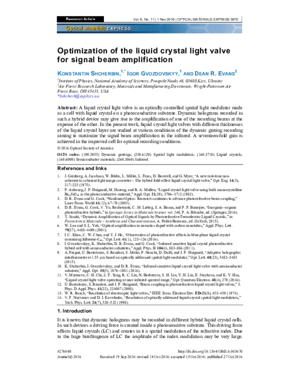 (PDF) Optimization of the liquid crystal light valve for signal beam ...