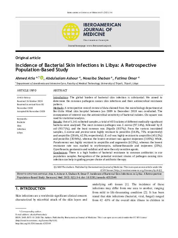 (PDF) Incidence of Bacterial Skin Infections in Libya: A Retrospective ...