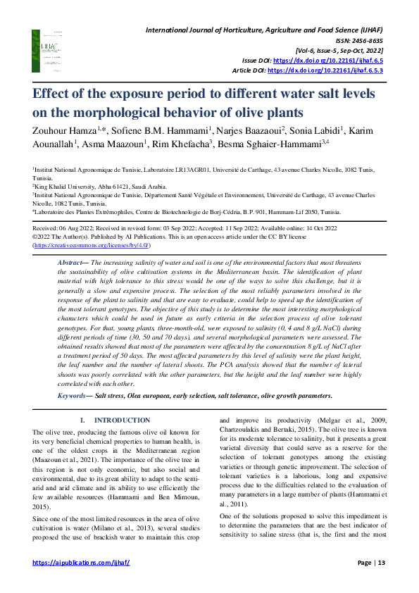 (PDF) Effect of the exposure period to different water salt levels on ...