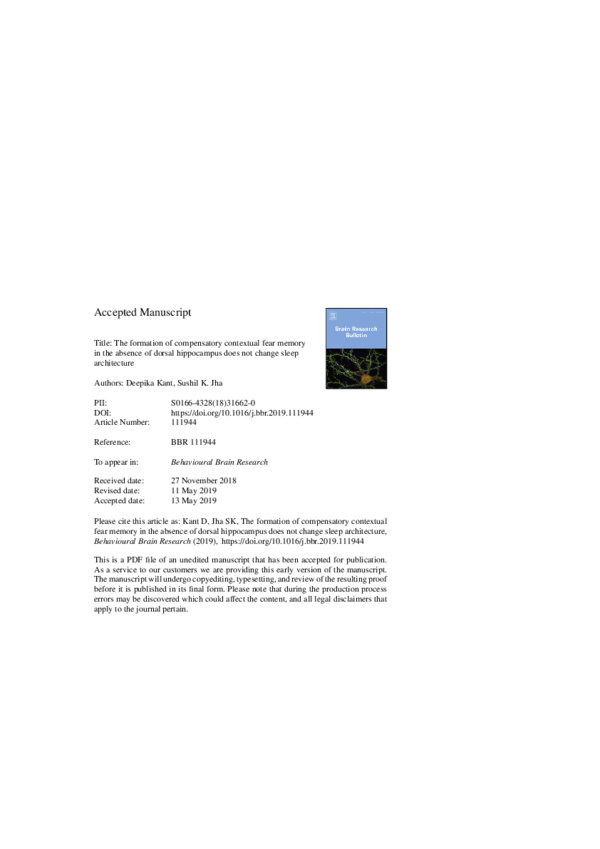 (PDF) The formation of compensatory contextual fear memory in the ...