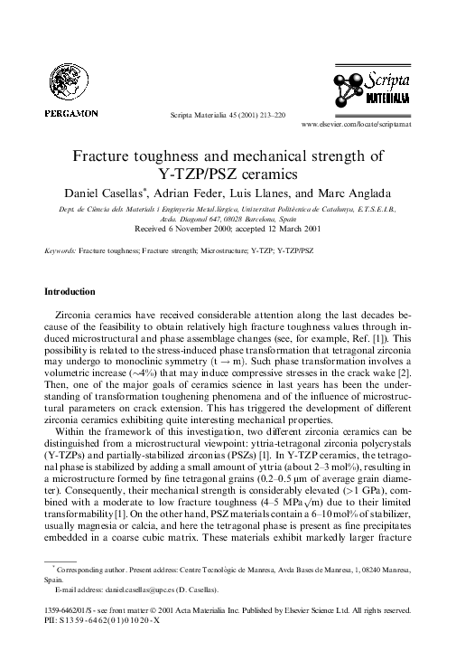 (PDF) Fracture toughness and mechanical strength of Y-TZP/PSZ ceramics