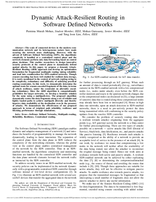 (PDF) Dynamic Attack-Resilient Routing in Software Defined Networks