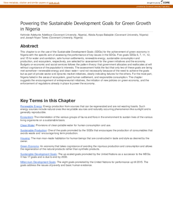 (PDF) Powering the Sustainable Development Goals for Green Growth in ...