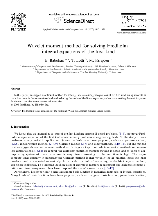 (PDF) Wavelet moment method for solving Fredholm integral equations of ...