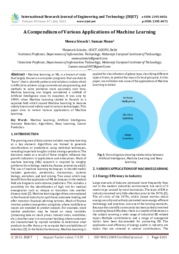 (PDF) A Compendium of Various Applications of Machine Learning