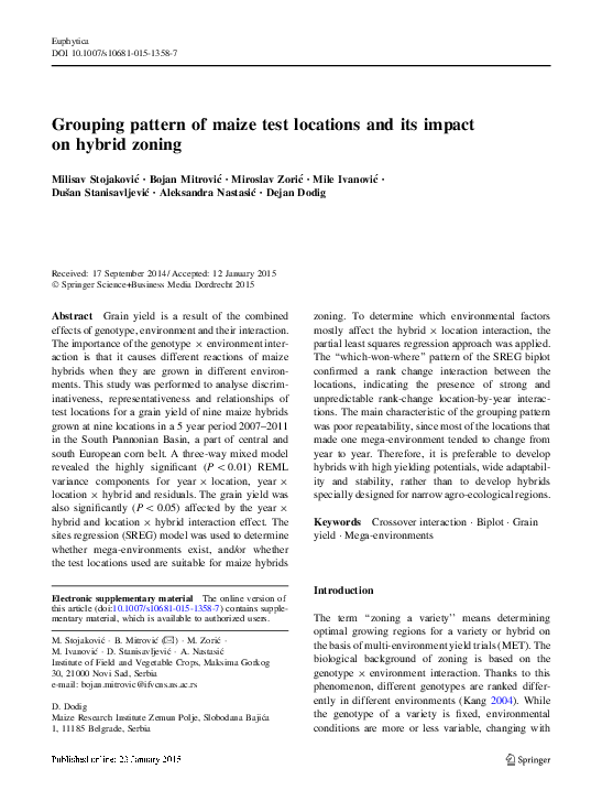 (PDF) Grouping pattern of maize test locations and its impact on hybrid ...