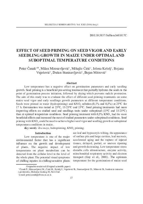 (PDF) Effect of seed priming on seed vigor and early seedling growth in ...