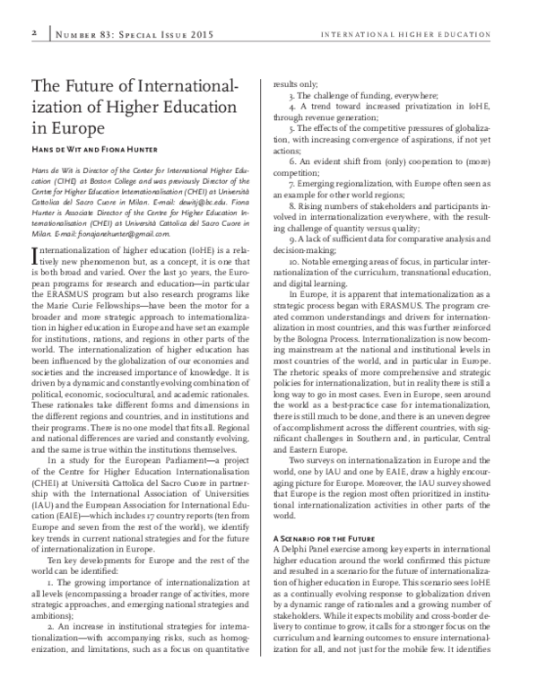 (PDF) The Future of Internationalization of Higher Education in Europe