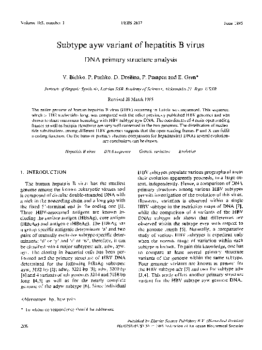 (PDF) Subtype ayw variant of hepatitis B virus
