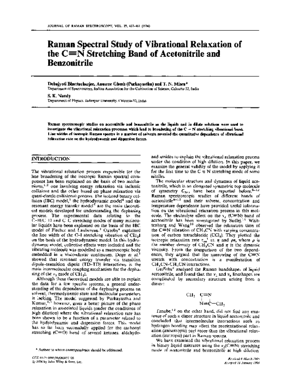 (PDF) Raman Spectral Study of Vibrational Relaxation of the CN ...