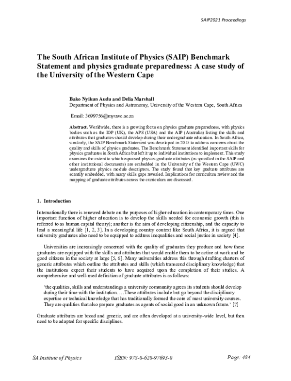 (PDF) The South African Institute of Physics (SAIP) Benchmark Statement ...