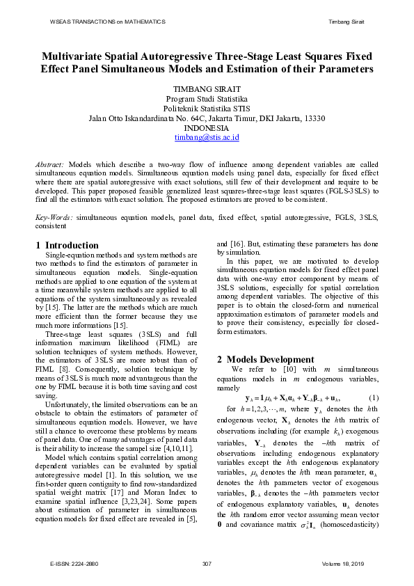 (PDF) Multivariate Spatial Autoregressive Three-Stage Least Squares ...