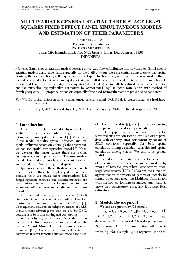 (PDF) Multivariate General Spatial Three-Stage Least Squares Fixed ...