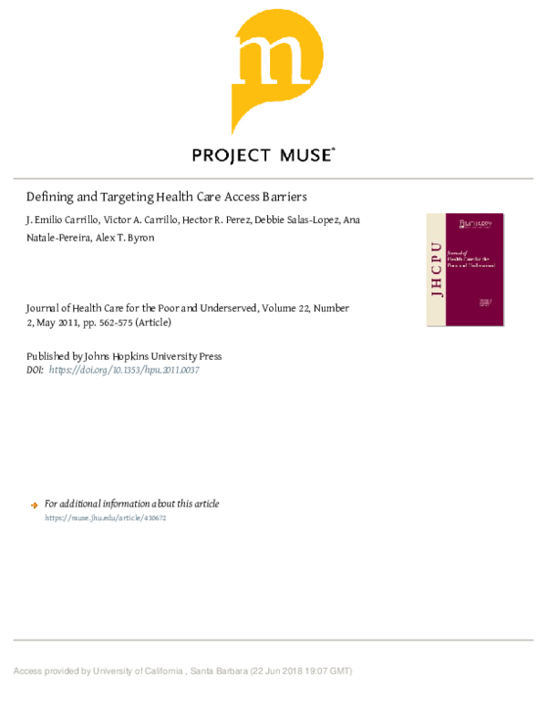(PDF) Defining and Targeting Health Care Access Barriers