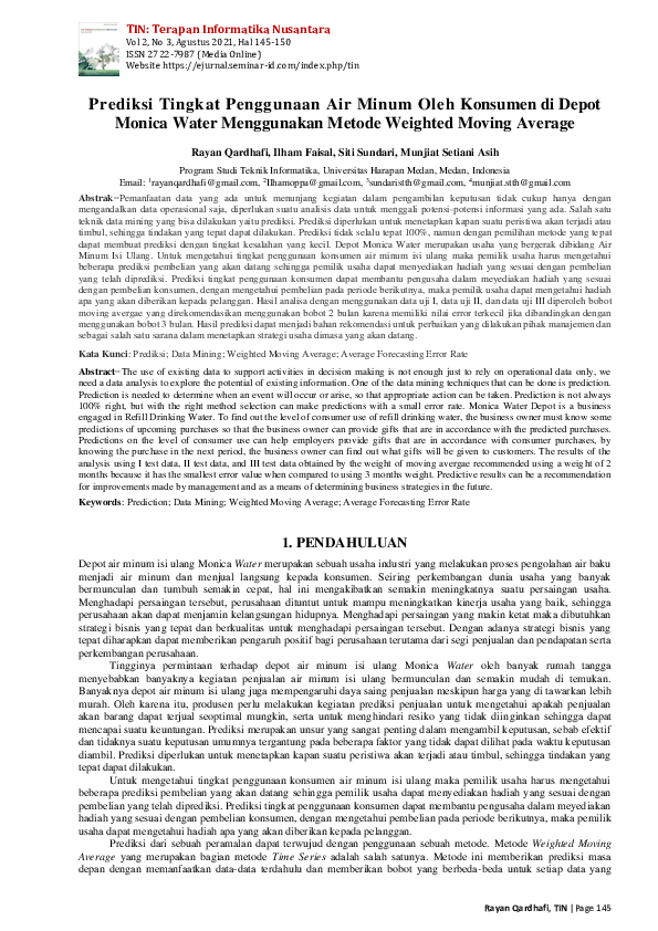 (PDF) Prediksi Tingkat Penggunaan Air Minum Oleh Konsumen di Depot ...