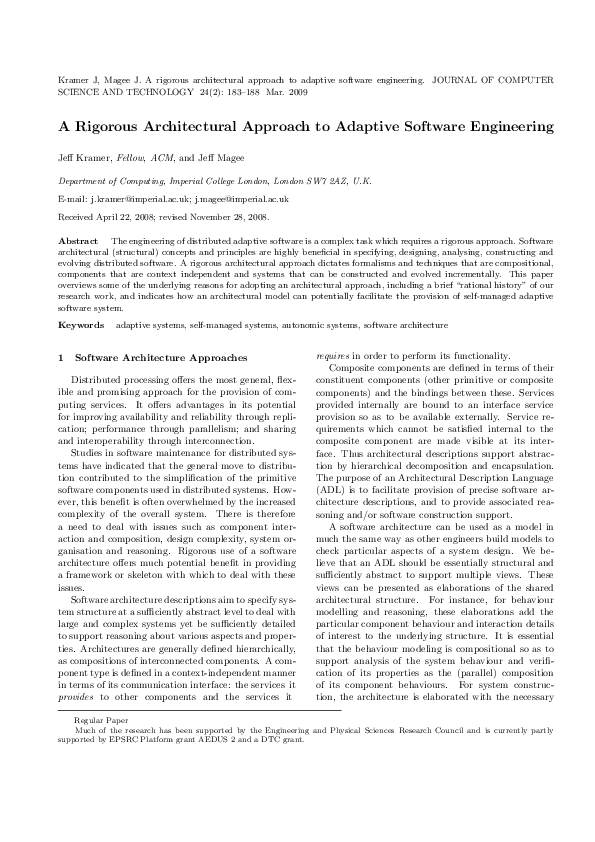 (PDF) A Rigorous Architectural Approach to Adaptive Software Engineering