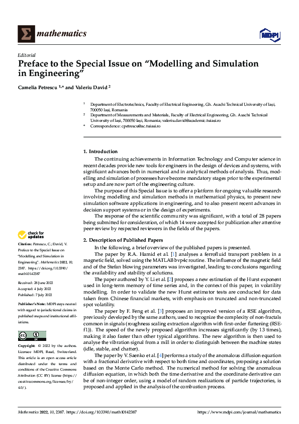 (PDF) Preface to the Special Issue on “Modelling and Simulation in ...