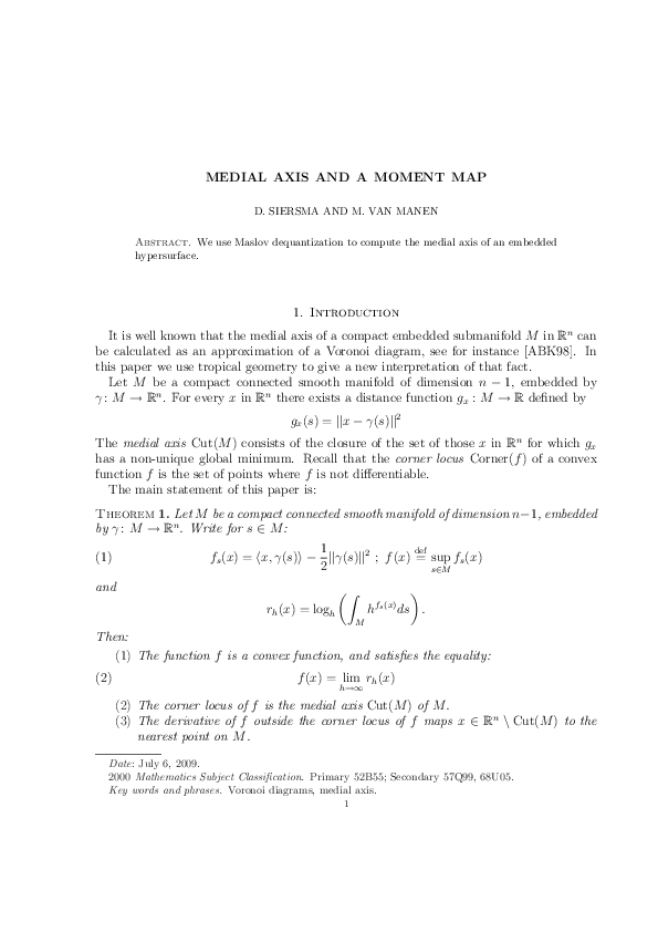 (PDF) Medial axis and a moment map
