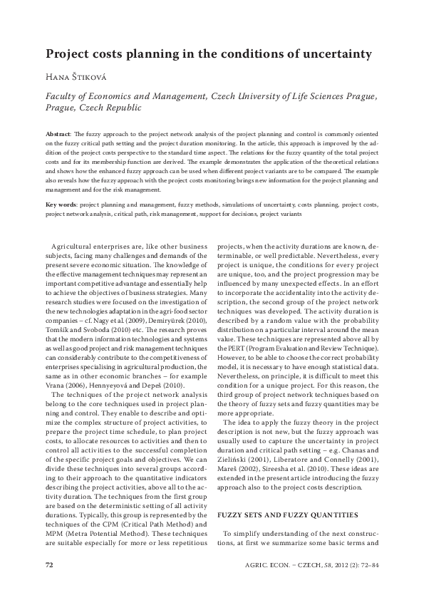 (PDF) Project costs planning in the conditions of uncertainty