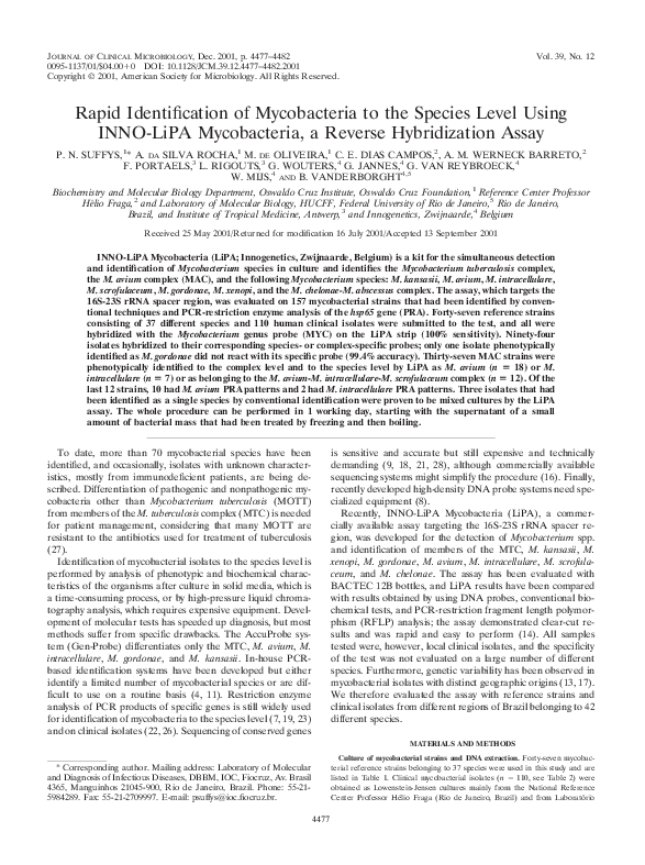 (PDF) Rapid Identification of Mycobacteria to the Species Level Using ...