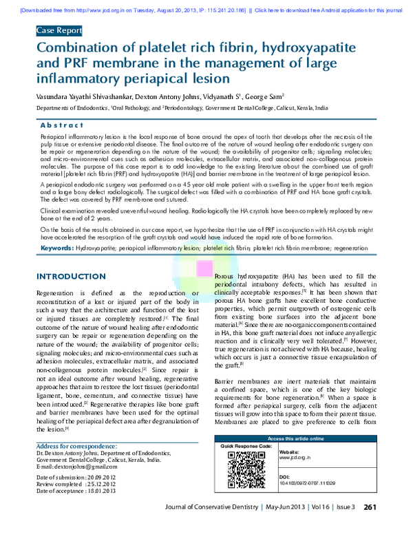 (PDF) Combination of platelet rich fibrin, hydroxyapatite and PRF ...