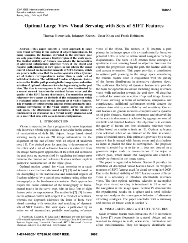 (PDF) Optimal Large View Visual Servoing with Sets of SIFT Features ...